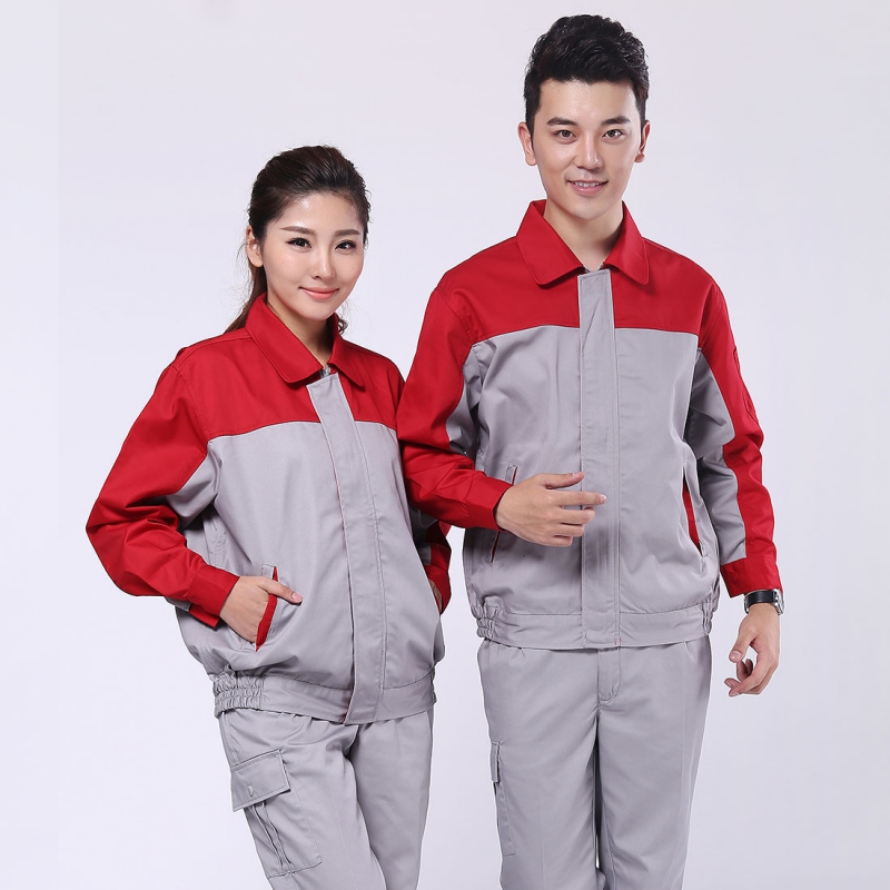  Bright red with light grey polyester cotton yarn card winter labor protection overalls top AC078-DJ